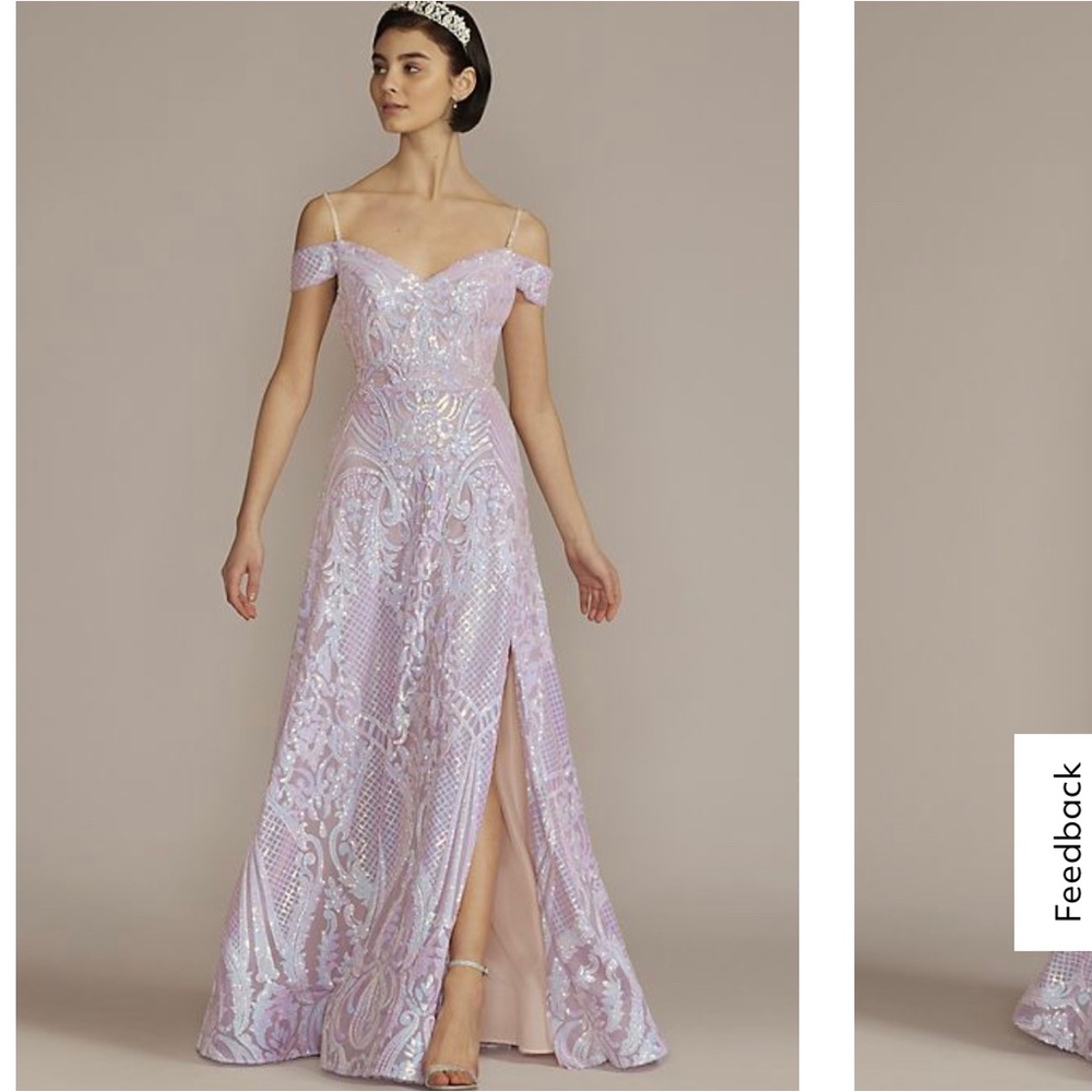 Off-The-Shoulder Patterned A-Line Prom Dress With… - image 2